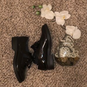 Black patent leather loafers